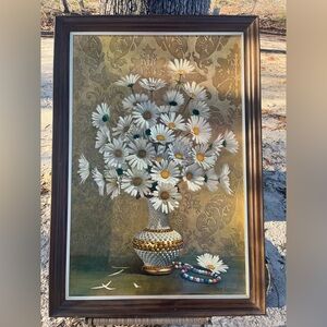 Vintage print Daises and Damask by Stemkowski.